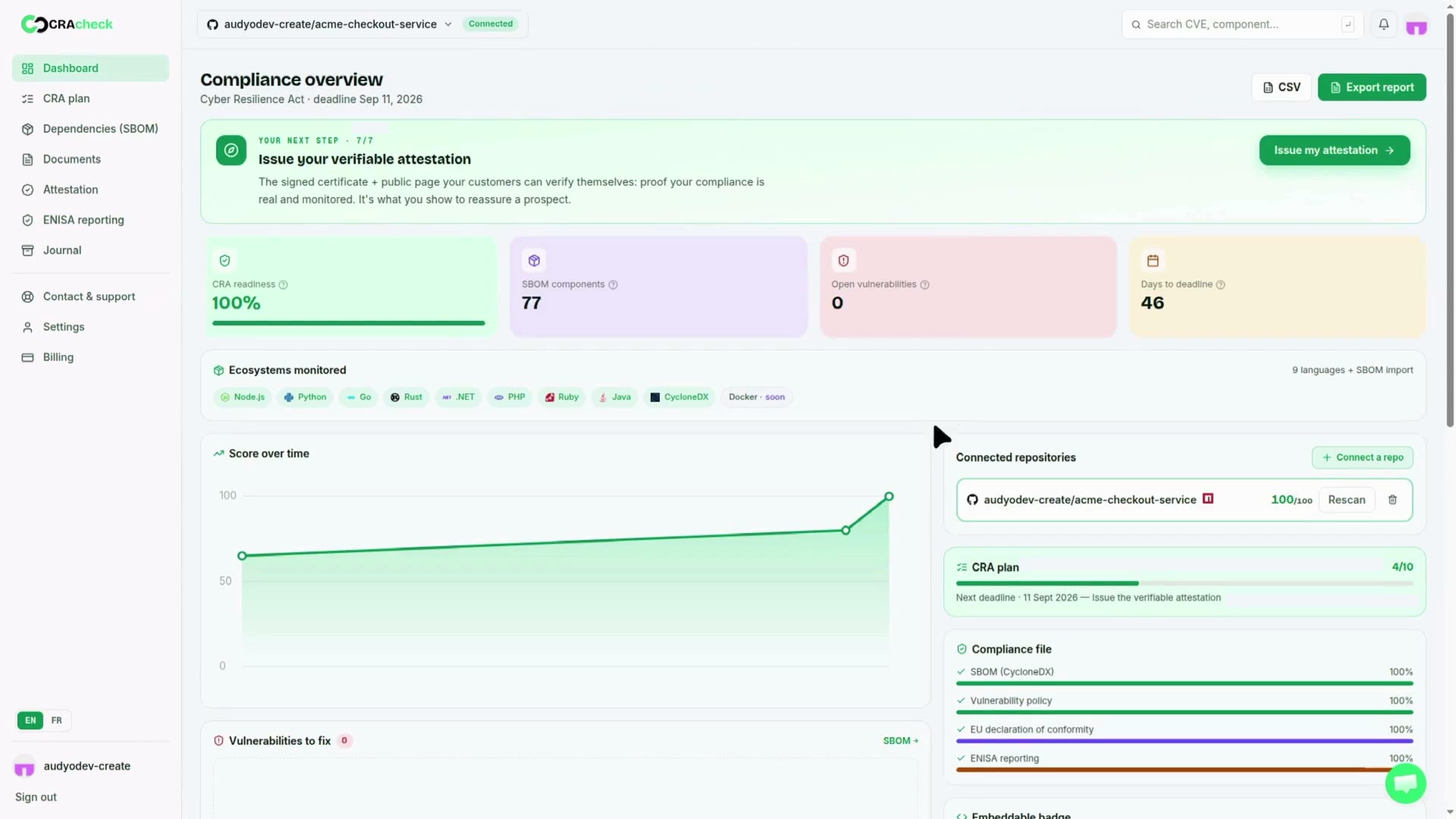 cracheck.eu/app — compliance generator